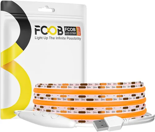 Vista 16 de Tira de luz LED USB de 6.56 pies, 5 voltios alimentada por USB, luces LED COB de 3000 K, blanco cálido de 0.315 in, tiras flexibles de alta densidad