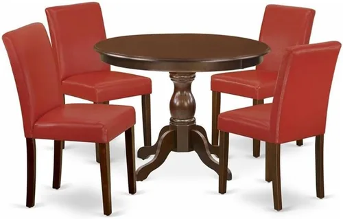 Vista 6 de East West Furniture HBAB3-ABK-24 Hartland - Juego de habitación de 3 piezas que contiene una mesa de comedor redonda con pedestal y sillas tapizadas