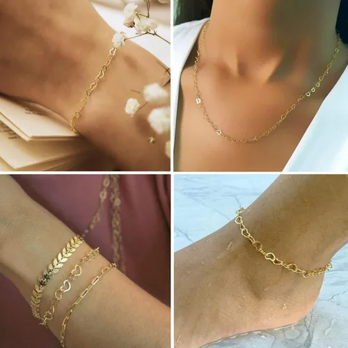 Vista 6 de KYUNHOO Cadenas de corazón chapadas en oro de 18 quilates de 16.4 ft de latón macizo a granel, cadena de collar de corazón para mujer, pulsera