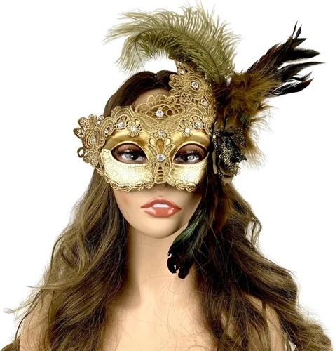 Vista 19 de Máscara de plumas venecianas para mujer, disfraz de Halloween, Mardi Gras, cosplay, fiesta de boda