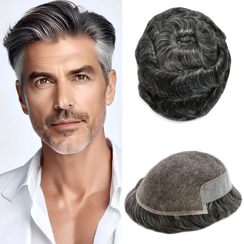 Vista 6 de Mens Toupee Remy Human Hair System For Men Bleached Knot Toupee Hair Piece For Men French Lace Toupee For Men Hairpiece 8X10#17 Dark Ash Blonde 90%