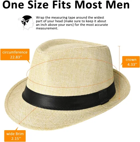 Vista 2 de Men Wide Brim Straw Hat,Man Summer Beach Fedora Sun Hat UPF50+, Sun - Protected Straw Hats for Men