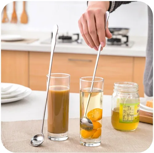 Vista 6 de SellerWay Cuchara de mango largo, cucharadita de acero inoxidable helado de 10 pulgadas para mezclar, té, batido, café, 3 formas diferentes