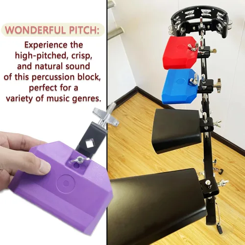 Vista 5 de Cashbeat Bloque de atasco de 5 pulgadas, bloque de percusión morado con soporte de montaje Latin Drum Percussion Instrument with Adjustable