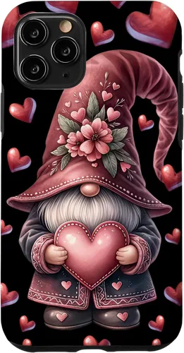 Vista 28 de iPhone 11 Pro Max - Funda con diseño de corazón para mujer, diseño retro de gnomo de amor para el día de San Valentín