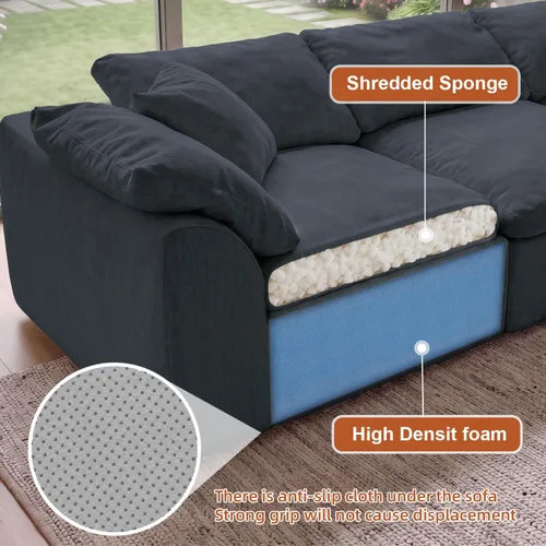 Vista 6 de Sofá de nube deshuesado de gran tamaño, sofá modular en forma de Azul