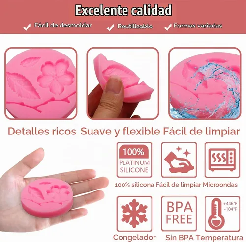 Vista 3 de Moldes en forma de flor de durazno, 4 unidades, moldes de silicona para decoración de pasteles, dulces, azúcar, cupcakes, pasteles, paletas
