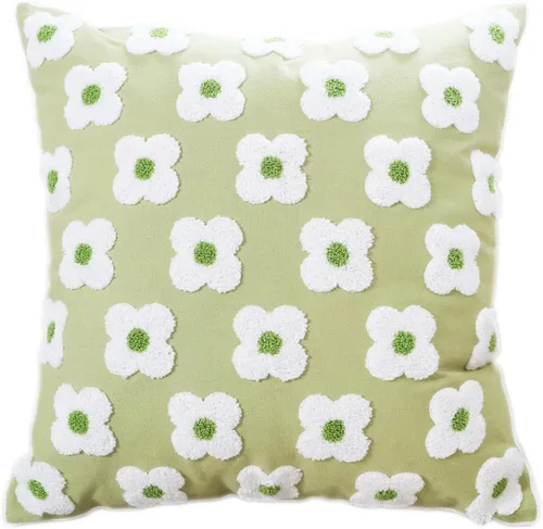 Vista 24 de DECOBIRD Funda de almohada bordada de 18 x 18 pulgadas, diseño floral beige, decoración del hogar, funda de almohada bordada de lona de algodón