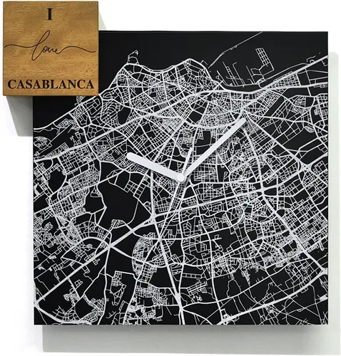 Vista 11 de Modern Wall Clock - Black Aluminum with Silver Fiber Laser Engraving - Square - Contemporary Design - Personalized City Map - Home Town - Location