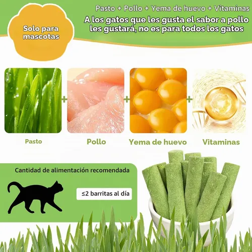 Vista 2 de Meowly Palitos de hierba de gato de 3.88 oz para gatos, palitos de hierba natural con sabor a pollo para limpieza de dientes y remedio para bolas