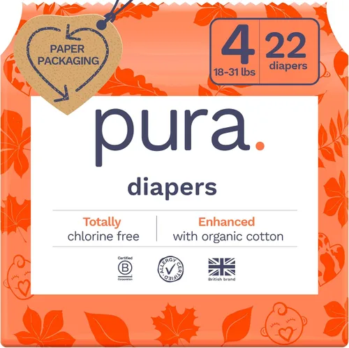 Vista 11 de Pura Pañales para bebé recién nacido con piel sensible, paquete de prueba, talla 1 (4–11 lbs), totalmente libre de cloro, indicador de humedad
