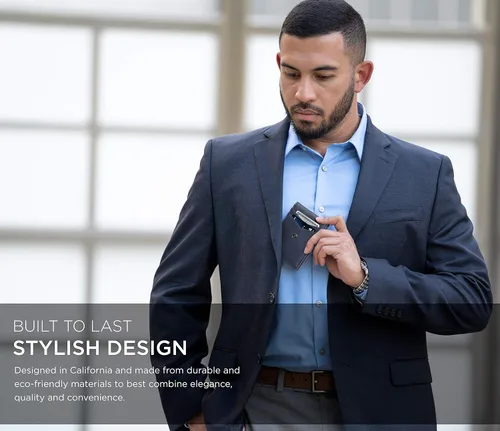 Vista 20 de Suavell Billeteras delgadas de cuero para hombres. Cartera con clip para dinero. Cartera de perfil bajo RFID Cartera minimalista