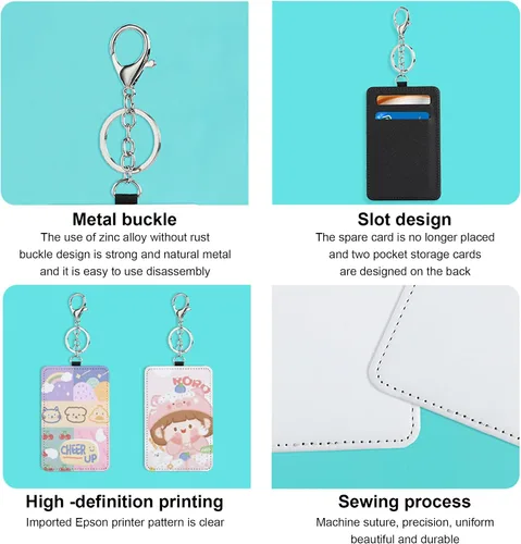 Vista 3 de Personalized card holder for women, slim leather card holder wallet coin wallet with keychain