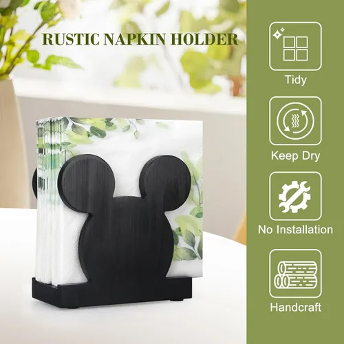 Vista 10 de Servilletero de madera negro para cocina, baño, accesorios de decoración de escritorio lindos Wood Napkins Holder for Table Party Office Cocktail