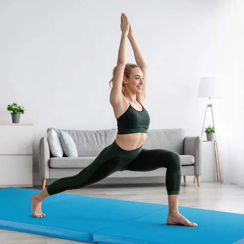 Vista 2 de Goplus Esterilla de Gimnasia Plegable, 6' x 2' x 2'' de Grosor Tri-Fold Esterilla de Ejercicio y Volteretas con Asas de Transporte, Cierre de Gancho
