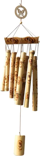 Vista 4 de Campanillas de viento de bambú hechas a mano de 27 pulgadas para exteriores, campanillas de viento de madera, decoración del hogar para exteriores e
