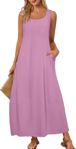 Vista 11 de Vestidos de iglesia para mujer 2025, casual, holgado, sin mangas, largo, fluido, vestido de verano con bolsillos