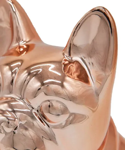 Vista 4 de Estatua de bulldog francés, estatua metálica de cerámica sentada en oro rosa, escultura decorativa para perro o decoración del hogar, estatua