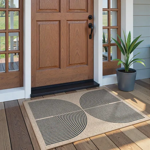Vista 91 de Lahome Tapetes geométricos para puerta de interior para entrada, alfombra antideslizante lavable de 2 x 3 negro / neutro