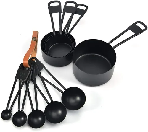 Vista 8 de Luxshiny Juego de 5 cucharas medidoras: Cuchara de diseño anidable para hornear, cocinar, café e ingredientes líquidos - Negro