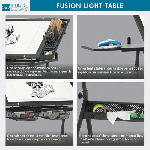Vista 7 de Studio Designs Fusion - Mesa de dibujo con almohadilla de luz LED integrada, mesa de luz de vidrio templado ajustable en altura y ángulo