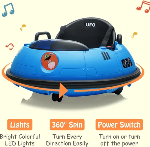 Vista 3 de Coche de parachoques eléctrico para niños de 12 V con control remoto, giro Azul