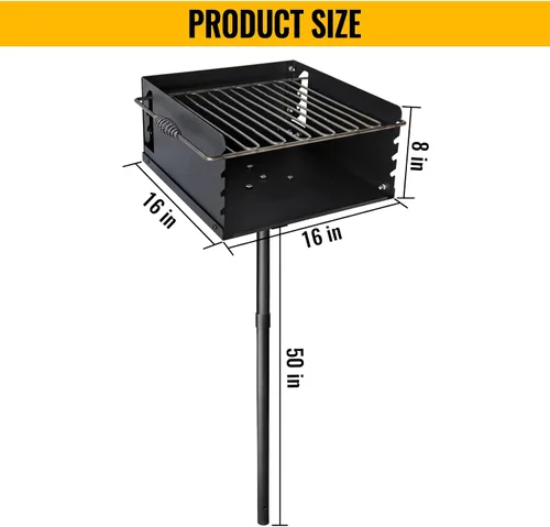 Vista 3 de Parrilla de carbón estilo parque, parrilla de barbacoa de acero resistente de 16 x 16 x 8 pulgadas con rejilla, parrilla de parque de acero al