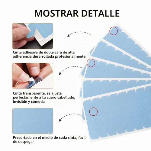 Vista 4 de YILITE 60 extensiones de cabello, cinta azul de repuesto de 1.6 x 0.3 in, adhesivo de doble cara para extensiones de cabello adhesivas