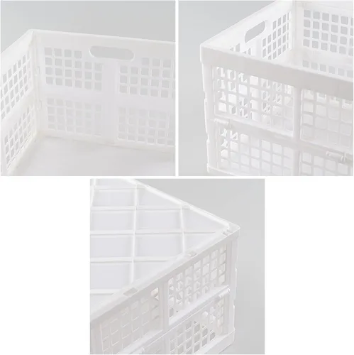 Vista 3 de Paquete de 2 cajas de almacenamiento plegables de plástico, 42 L plegable de plástico Stackable design, foldable to 1.96" height, ventilated grid