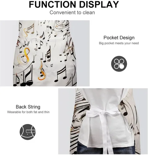 Vista 6 de Personalized Music Notes Print Adult Apron, Kitchen Cooking Aprons for Woman Man, Adjustable Bib Apron with Pocket for Baking, BBQ Crafting