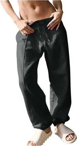 Vista 6 de midelxp Pantalones deportivos de forro polar de cintura alta para mujer, holgados, cómodos, elásticos, pantalones deportivos de entrenamiento