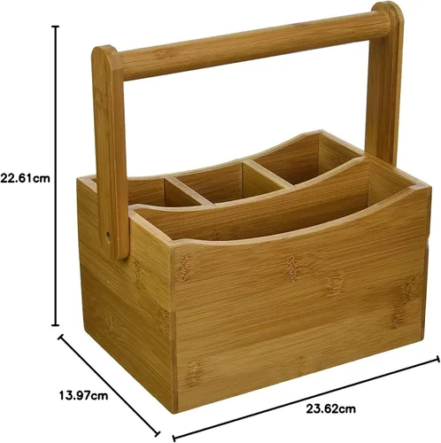 Vista 5 de Lipper International 8842 Bandeja de cubiertos de madera de bambú con mango plegable, 8-7/8" x 5-1/2" x 9-1/4