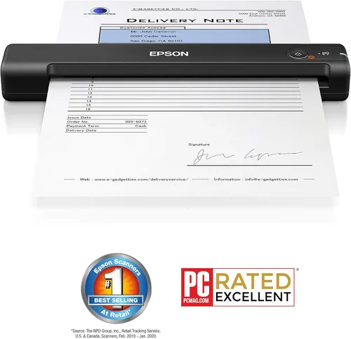 Vista 2 de Epson Workforce ES-55R Escáner móvil de recibos y documentos con software de gestión de recibos para PC y Mac