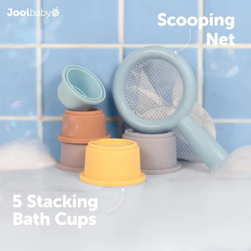 Vista 5 de Jool Baby Juego de regalo de 15 piezas de juguetes de bañera – Chorros de baño, patos de goma, juguete giratorio de ballena – Organizador