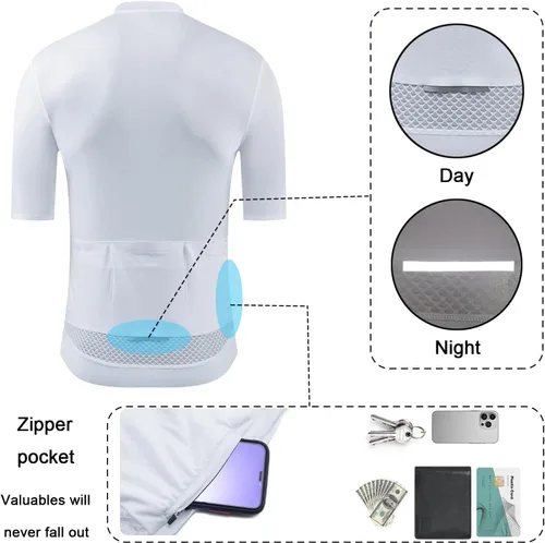 Vista 4 de YKYWBIKE Cycling Jersey Men Aero Race Fit, Road Bike Jersey Short Sleeved Moisture Wicking, Breathable,Zip Pocket,UPF50