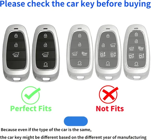 Vista 2 de Funda para llavero Hyundai, compatible con Hyundai Santa Fe Palisade Kona Elantra GT Veloster 2019, 2020, 2021, 2022, Hyundai Santa Fe, Palisade