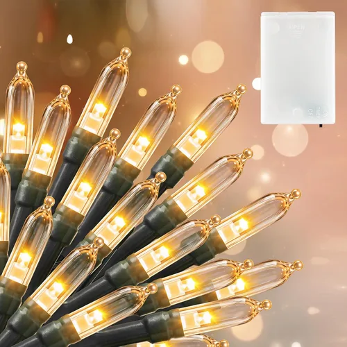 Vista 17 de Luces de Navidad con batería Brightown, 8 pies, 20 luces LED mini con temporizador, luces de árbol de Navidad para dormitorio, interior, exterior