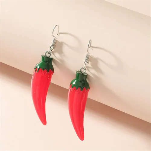 Vista 4 de coadipress Aretes colgantes de chile rojo para mujer, lindos y realistas de simulación vegetal, alimentos, resina, colgantes, aretes colgantes