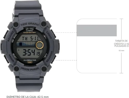 Vista 4 de Casio WS1300H Series Digital Watch 100 Meter Water Resistance LED Backlight 1/100 SEC Stopwatch Tide Graph Coundtown Timer LED Light