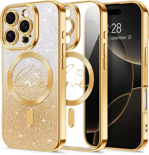 Vista 41 de Hython Funda para iPhone Air con purpurina, compatible con MagSafe Love Heart fundas magnéticas transparentes para teléfono para mujeres y niñas