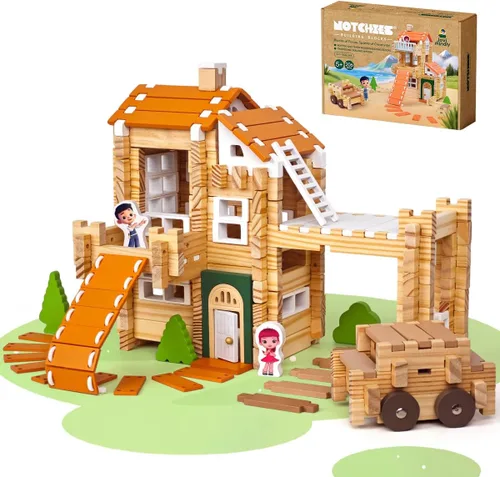 Vista 10 de Jovi-mindly &Notchies - Juego de 63 bloques de madera para principiantes, juguetes de aprendizaje preescolar, bloques de madera para niños a partir