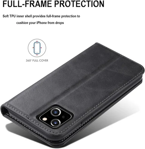 Vista 5 de SINIANL Funda compatible con iPhone 13, funda tipo cartera para iPhone 13 con soporte para tarjetas, funda plegable de cuero con función atril