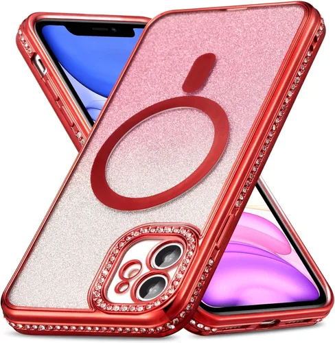 Vista 21 de ZCDAYE Funda con purpurina para iPhone 11 con decoración de diamantes, funda brillante de lujo con protector de cámara compatible con carga sin