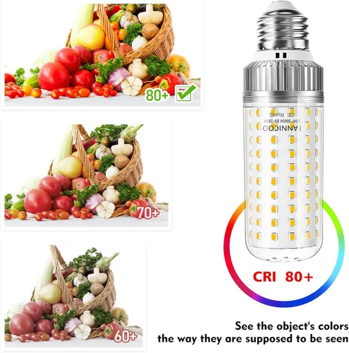 Vista 4 de Bombilla LED E26, luz de maíz de 25 W, equivalente a 200 W, 3000 K, blanco cálido, 2500 lúmenes, no regulable, sin parpadeo, para ventilador