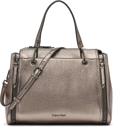 Vista 8 de Calvin Klein Bolso de organización novedoso Bubble Lamb Logotipo de almendra/gris pardo/blanco