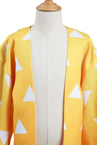 Vista 4 de Seaehey Disfraz de Zenitsu para niños, Kimetsu no Yaiba, Agatsuma Zenitsu, capa para niños, bata para cosplay, kimono, cárdigan, chaqueta, talla XL