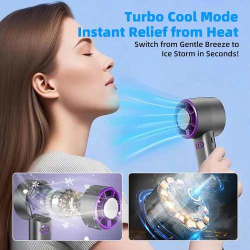 Vista 8 de Ventilador de mano personal - Mini ventilador portátil Y32 Pro I con batería de largo rendimiento - Ultra silencioso para nueva tecnología