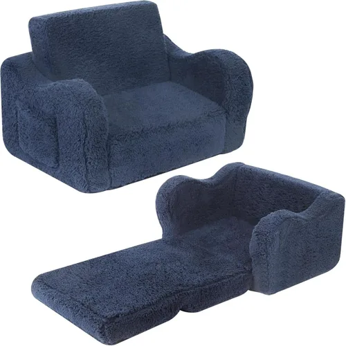 Vista 45 de MOMCAYWEX - Sofá para niños, 2 en 1, plegable, piel de melocotón, color azul