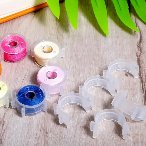 Vista 6 de Clips para bobinas de coser, 50 unidades, soporte de bobina transparente, clip de plástico para herramientas de costura, accesorios de abrazaderas
