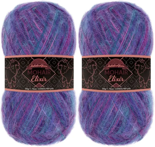 Vista 11 de JubileeYarn Mohair Elixir Yarn - 50g/Skein Baby Wool Blend - Cosmopolitan - 1 Skein